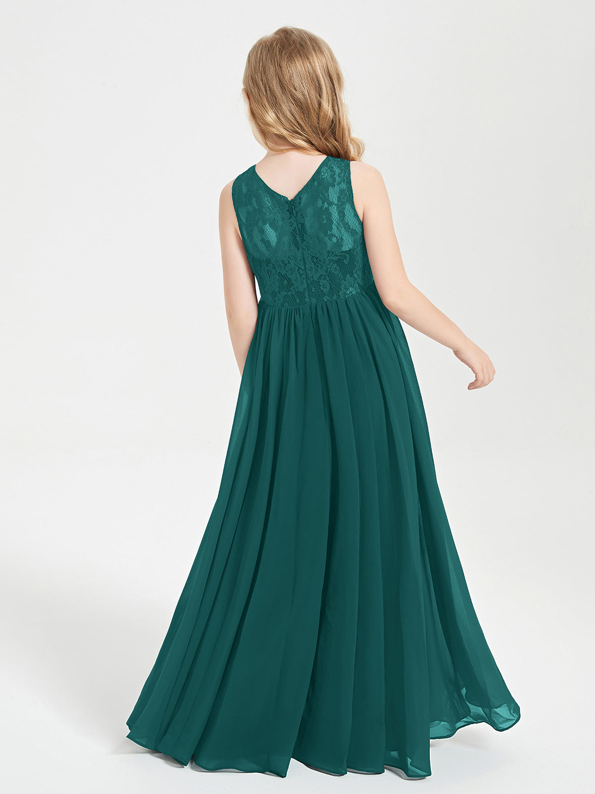 Long Junior Bridesmaid Dresses Lace Top Peacock